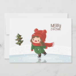Cartes Pour Fêtes Annuelles Girl Skating on Ice at Christmas