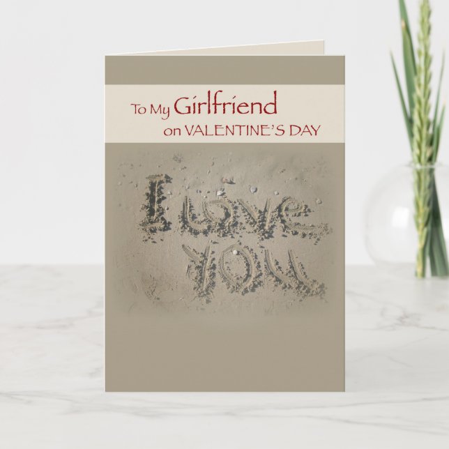Cartes Pour Fêtes Annuelles Girlfriend Love You Écrire dans Sand Valentine's (Devant)