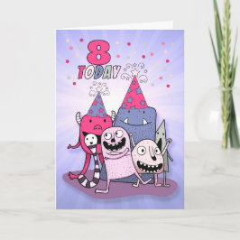Cartes Pour Fêtes Annuelles Girls 8th Birthday Pink n Purple Cartoon Monsters