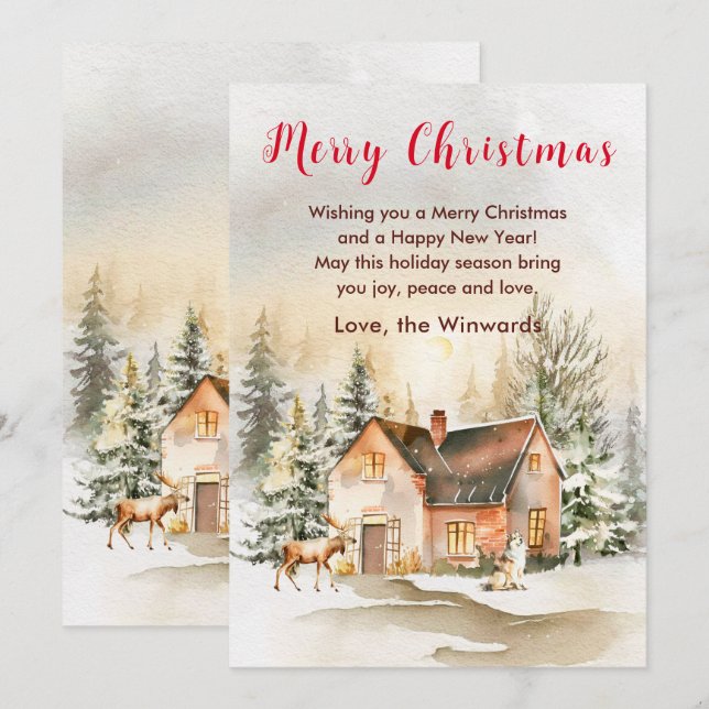 Cartes Pour Fêtes Annuelles Gîte de vacances d'hiver Joyeux Noël (Devant / Derrière)