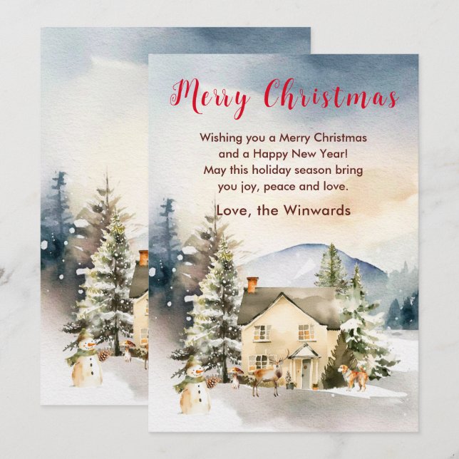 Cartes Pour Fêtes Annuelles Gîte de vacances d'hiver Joyeux Noël (Devant / Derrière)