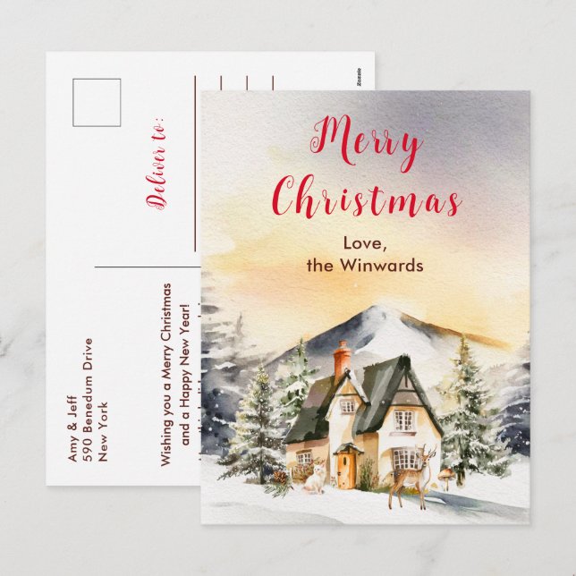 Cartes Pour Fêtes Annuelles Gîte de vacances d'hiver Joyeux Noël (Devant / Derrière)