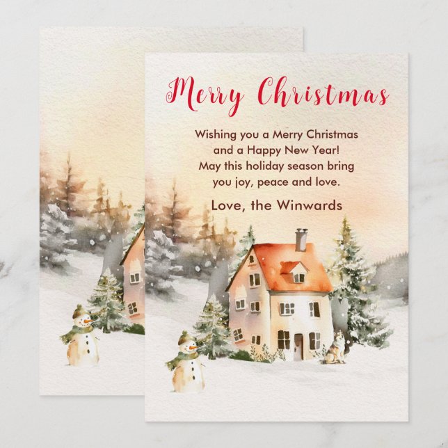 Cartes Pour Fêtes Annuelles Gîte de vacances d'hiver Joyeux Noël (Devant / Derrière)