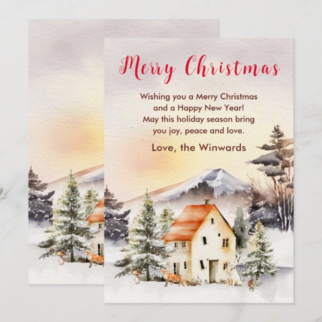 Cartes Pour Fêtes Annuelles Gîte de vacances d'hiver Joyeux Noël (Devant / Derrière)