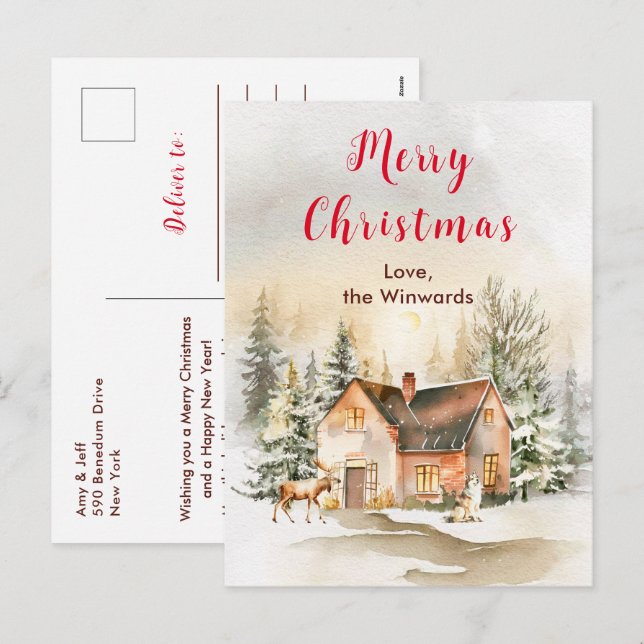 Cartes Pour Fêtes Annuelles Gîte de vacances d'hiver Joyeux Noël (Devant / Derrière)