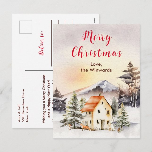 Cartes Pour Fêtes Annuelles Gîte de vacances d'hiver Joyeux Noël (Devant / Derrière)
