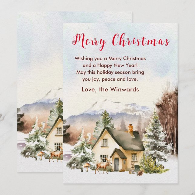 Cartes Pour Fêtes Annuelles Gîte de vacances d'hiver Joyeux Noël (Devant / Derrière)