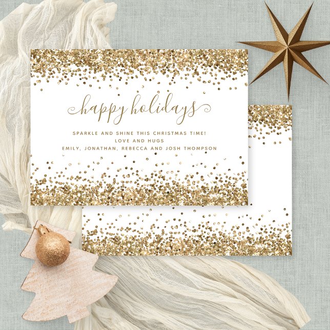 Cartes Pour Fêtes Annuelles Glam Gold Parties scintillant Frontières Joyeuses  (Front and back view)
