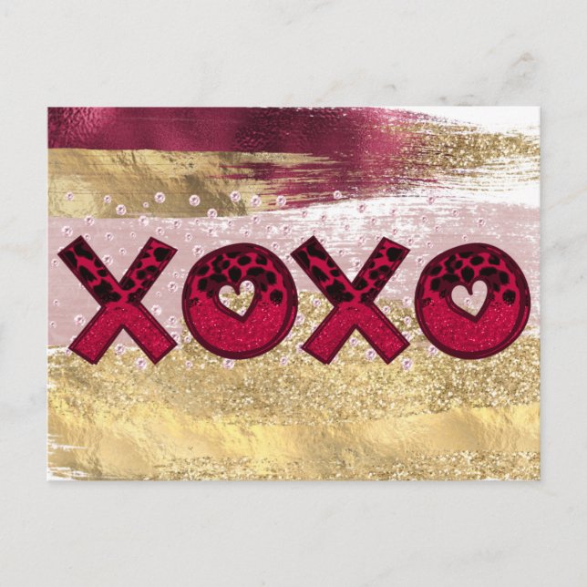 Cartes Pour Fêtes Annuelles Glam Parties scintillant Gold Red Luxe XOXO Valent (Devant)