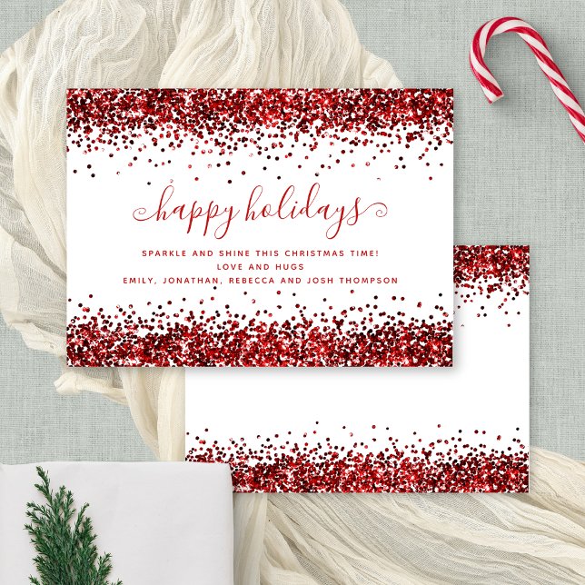 Cartes Pour Fêtes Annuelles Glam Red Parties scintillant Joyeuses vacances Noë (Front and back view)