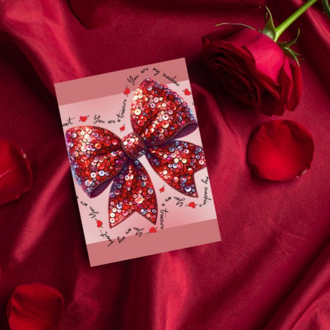 Cartes Pour Fêtes Annuelles Glamorous Red Sequin Bow Valentine (Créateur téléchargé)