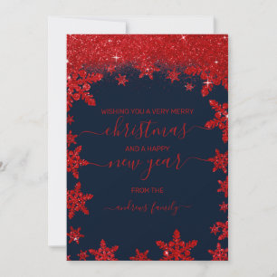 Cartes Pour Fêtes Annuelles Glamour rouge Parties scintillant Flocon de neige 