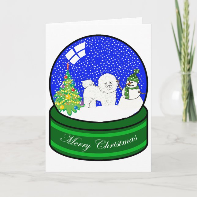Cartes Pour Fêtes Annuelles globe de neige de frise de bichon (Devant)
