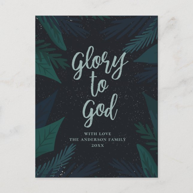 Cartes Pour Fêtes Annuelles Gloire à Dieu. Écriture botanique Noël religieux (Devant)