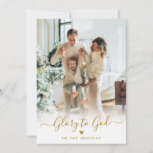 Cartes Pour Fêtes Annuelles Gloire à Dieu Écriture Dorée Élégante 2 Photo Noël