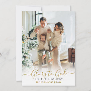 Cartes Pour Fêtes Annuelles Gloire à Dieu Écriture Dorée Élégante 2 Photo Noël