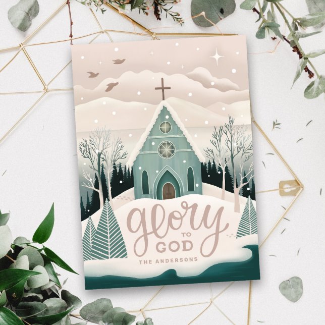 Cartes Pour Fêtes Annuelles Gloire à Dieu | Église religieuse de Noël (Créateur téléchargé)