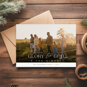 Cartes Pour Fêtes Annuelles Gloire À Dieu Élégante Photo Religieuse Noël
