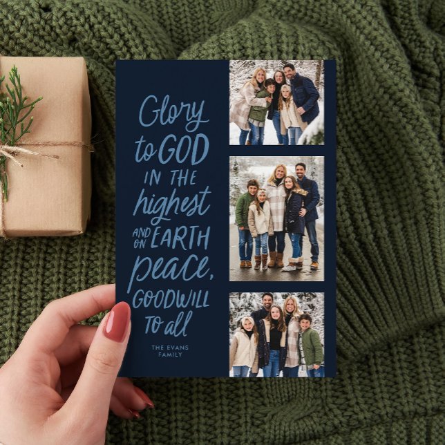 Cartes Pour Fêtes Annuelles Gloire à Dieu marine trois photo Noël religieux (Créateur téléchargé)