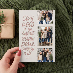 Cartes Pour Fêtes Annuelles Gloire à Dieu trois photo rose religieux Noël