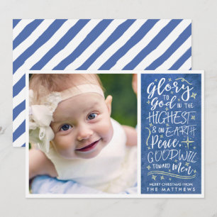Cartes Pour Fêtes Annuelles Gloire à Dieu Verse Photo Noël Bleu