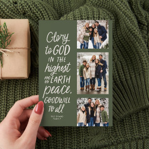 Cartes Pour Fêtes Annuelles Gloire à Dieu vert trois photo religieux Noël