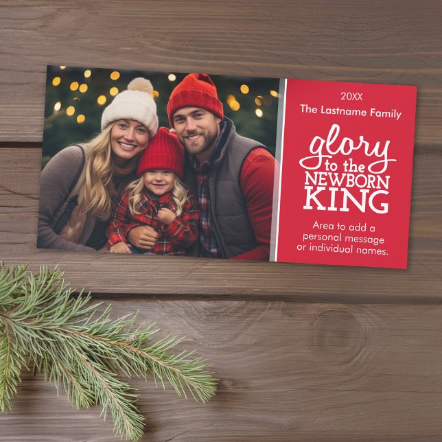 Cartes Pour Fêtes Annuelles Gloire au nouveau-né roi - photo blanc rouge (Add 1 photo to this classic photo card that can be printed or sent out to friends and family.)