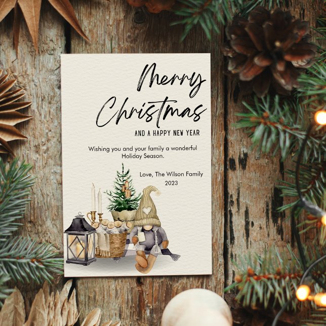 Cartes Pour Fêtes Annuelles Gnome Aquarelle Noël Plat Cozy (Créateur téléchargé)