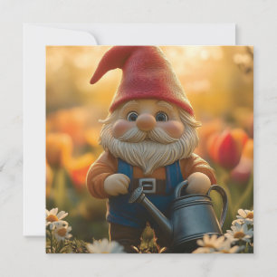 Cartes Pour Fêtes Annuelles Gnome de jardin adorable avec canne d'eau