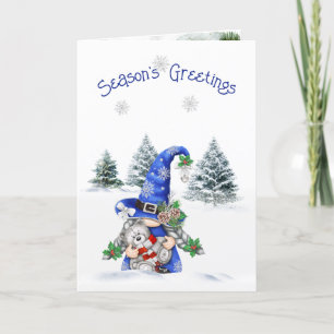 Cartes Pour Fêtes Annuelles Gnome de Noël avec ours en peluche