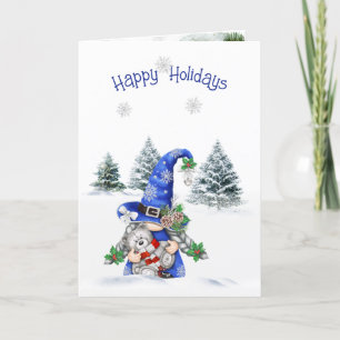 Cartes Pour Fêtes Annuelles Gnome de Noël avec ours en peluche
