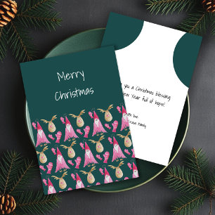 Cartes Pour Fêtes Annuelles Gnome De Noël Et Rennes En Rose Vert