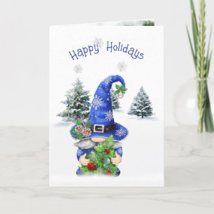 Cartes Pour Fêtes Annuelles Gnome d'hiver de Noël bleu avec arbre