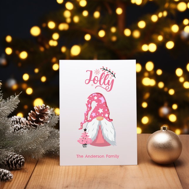 Cartes Pour Fêtes Annuelles Gnome Jolly rose Noël (Créateur téléchargé)