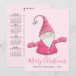 Cartes Pour Fêtes Annuelles Gnome mignonne 2025 Calendrier Pink Joyeux Noël