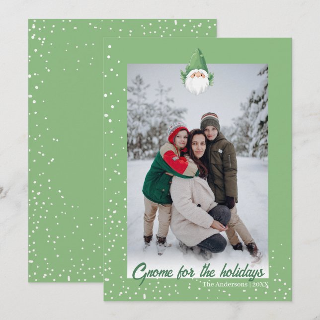 Cartes Pour Fêtes Annuelles Gnome mignonne pour les fêtes Photo de famille (Devant / Derrière)