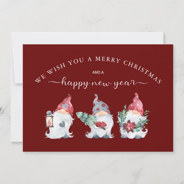 Cartes Pour Fêtes Annuelles Gnome We Wish You a Joyeux Noël (Devant)