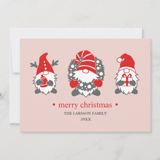 Cartes Pour Fêtes Annuelles Gnomes amusants | Vacances de Noël roses Photo (Devant)