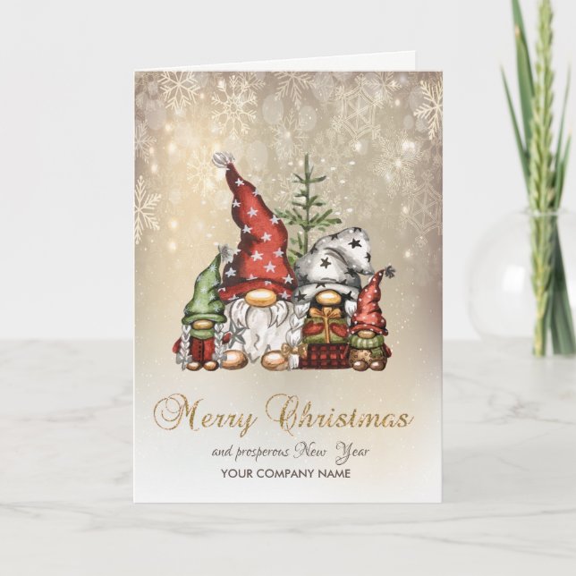 Cartes Pour Fêtes Annuelles Gnomes mignons Flammes de neige de famille (Devant)