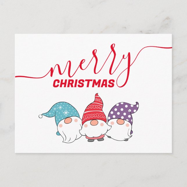 Cartes Pour Fêtes Annuelles Gnomes mignons Joyeux Noël Calligraphie Script (Devant)