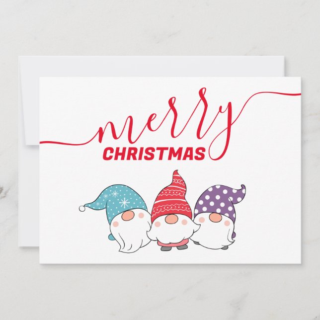 Cartes Pour Fêtes Annuelles Gnomes mignons Joyeux Noël Calligraphie Script (Devant)