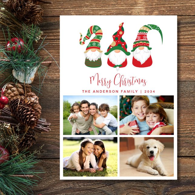 Cartes Pour Fêtes Annuelles Gnomes mignons Joyeux Noël Photo (Christmas gnomes bring joy, laughter, and a touch of magic to your holiday season cards and gifts)