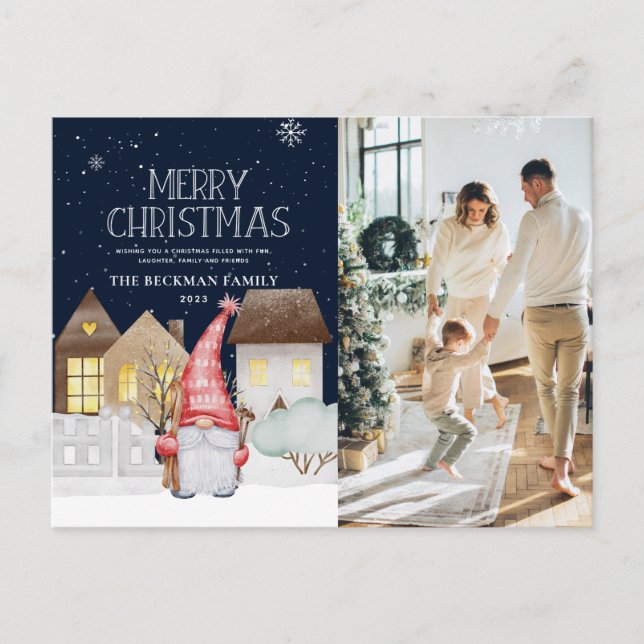 Cartes Pour Fêtes Annuelles Gnomes mignons Neige hiver Joyeux Noël Photo (Devant)
