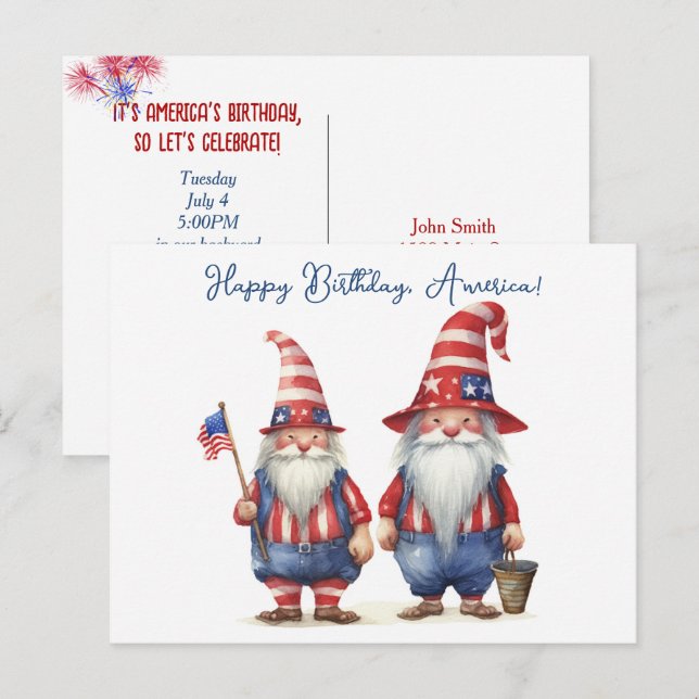 Cartes Pour Fêtes Annuelles Gnomes patriotiques américains (Devant / Derrière)
