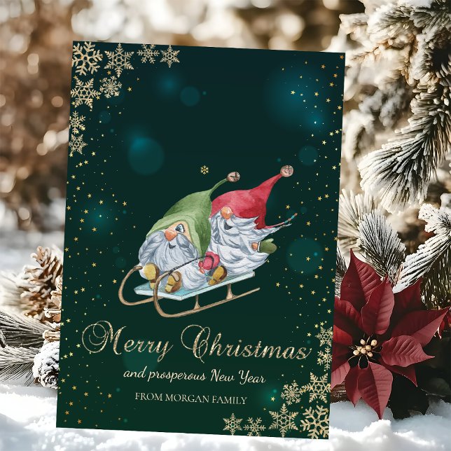 Cartes Pour Fêtes Annuelles Gnomes Whimsical mignons Sleigh Snowflakes (Créateur téléchargé)