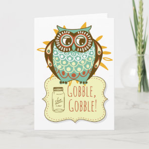 Cartes Pour Fêtes Annuelles Gobble Gobble Floral Blue Owl Thanksgiving