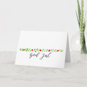 Cartes Pour Fêtes Annuelles God Jul, bannière de Noël suédoise, aquarelle