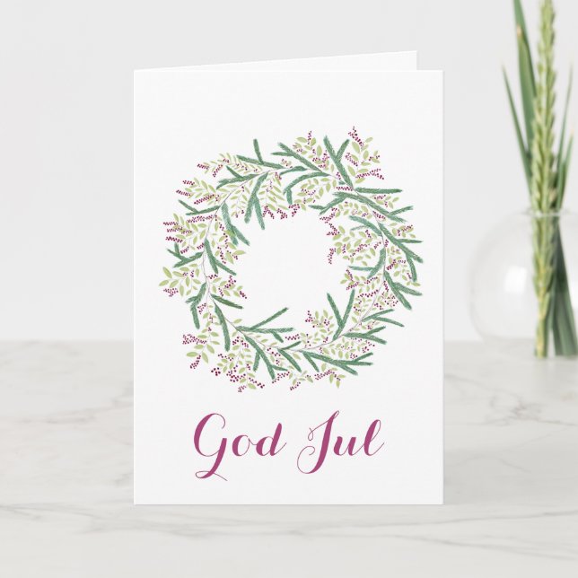Cartes Pour Fêtes Annuelles God Jul, couronne suédoise de Noël (Devant)