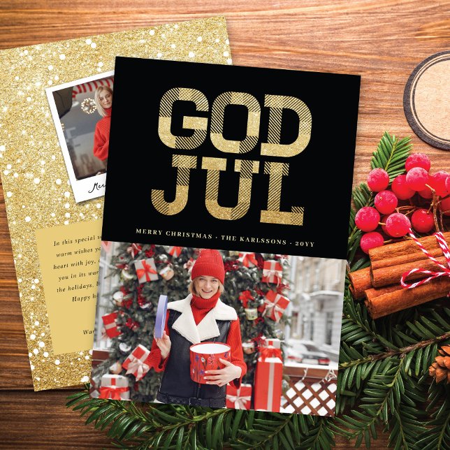 Cartes Pour Fêtes Annuelles God Jul Swedish Joyeux Noël Stylé Typographie (Créateur téléchargé)