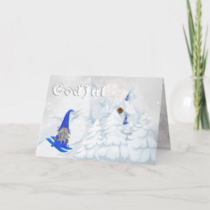 Cartes Pour Fêtes Annuelles God jul tomte snow skiing Sweden woodland modern